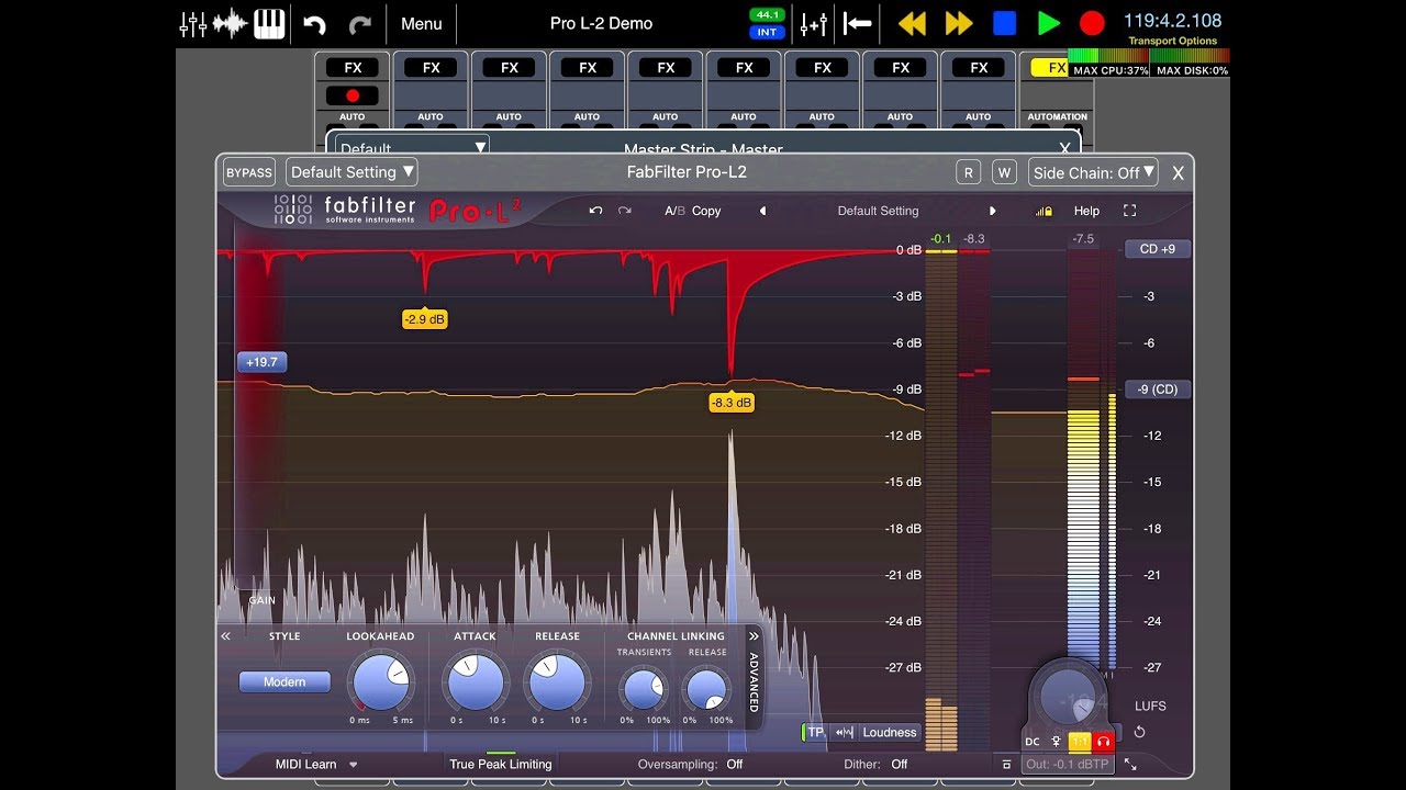 Auria PRO - The Fabfilter PRO L-2 Mastering Limiter - Tutorial for the iPad