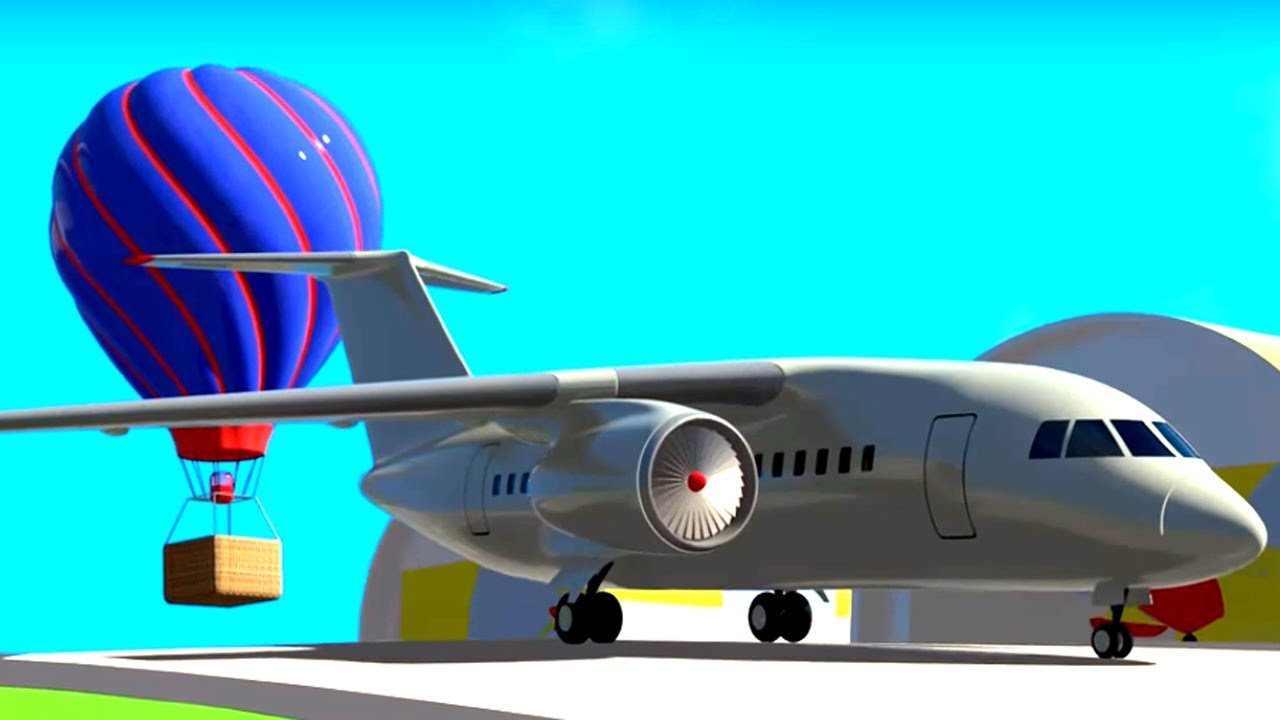Aviões e Helicópteros animados. O aeroporto em 3D. Desenhos animados para crianças