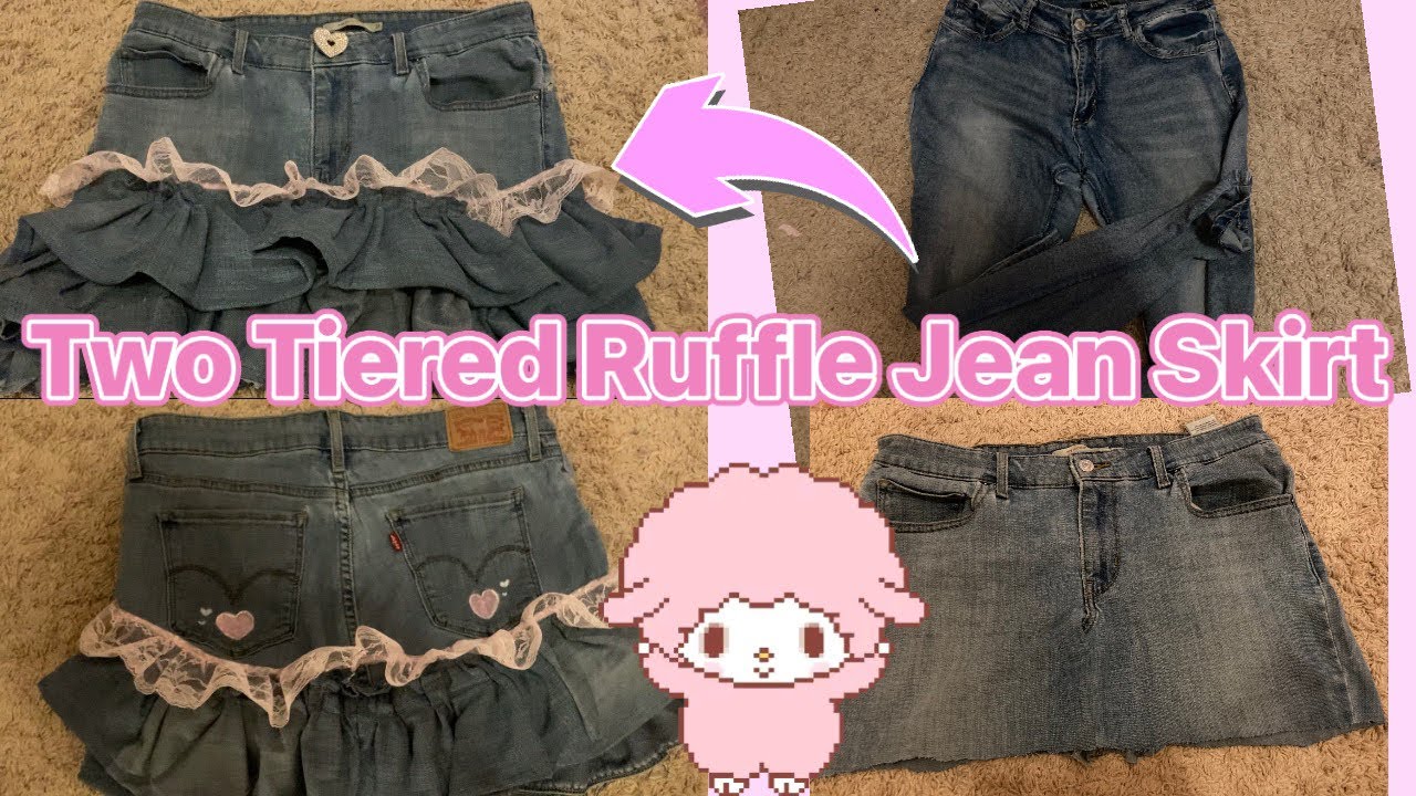Making a Two Tiered Ruffle Skirt From Jeans | Kawaii Sewing