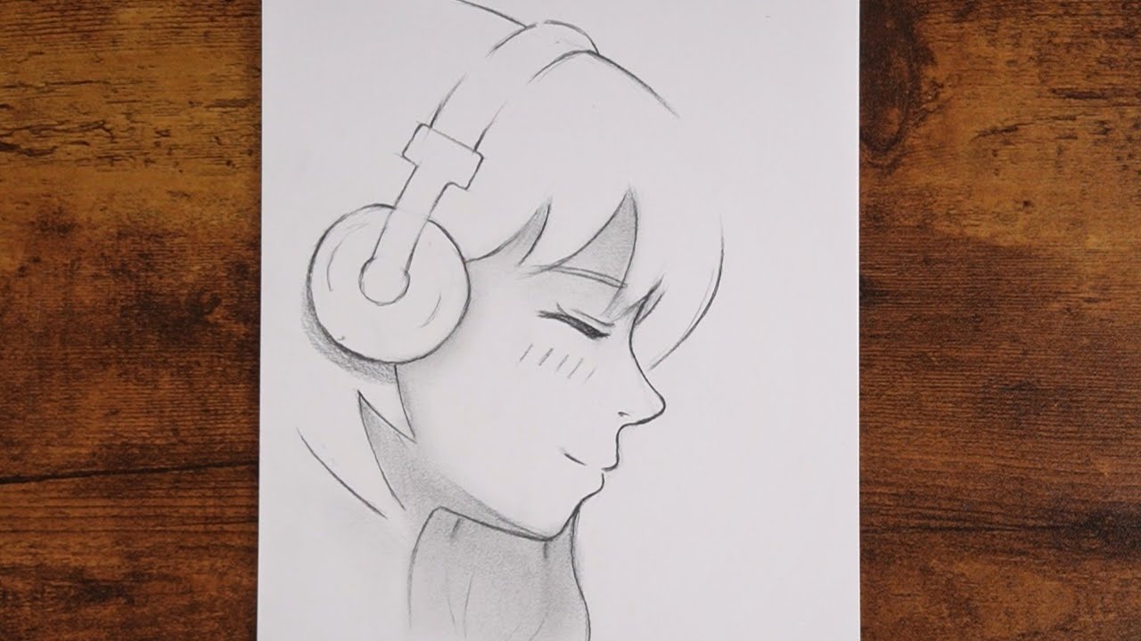How to Draw Anime Girl with Headphones ( Easy Sketch)