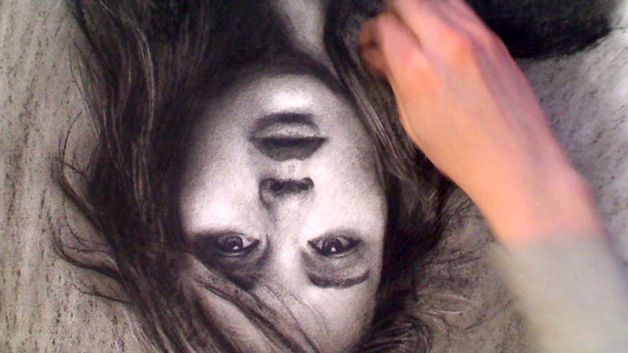 Drawing Upside Down Jennifer Lawrence portrait - FREE Art Tutorials (link in desc)