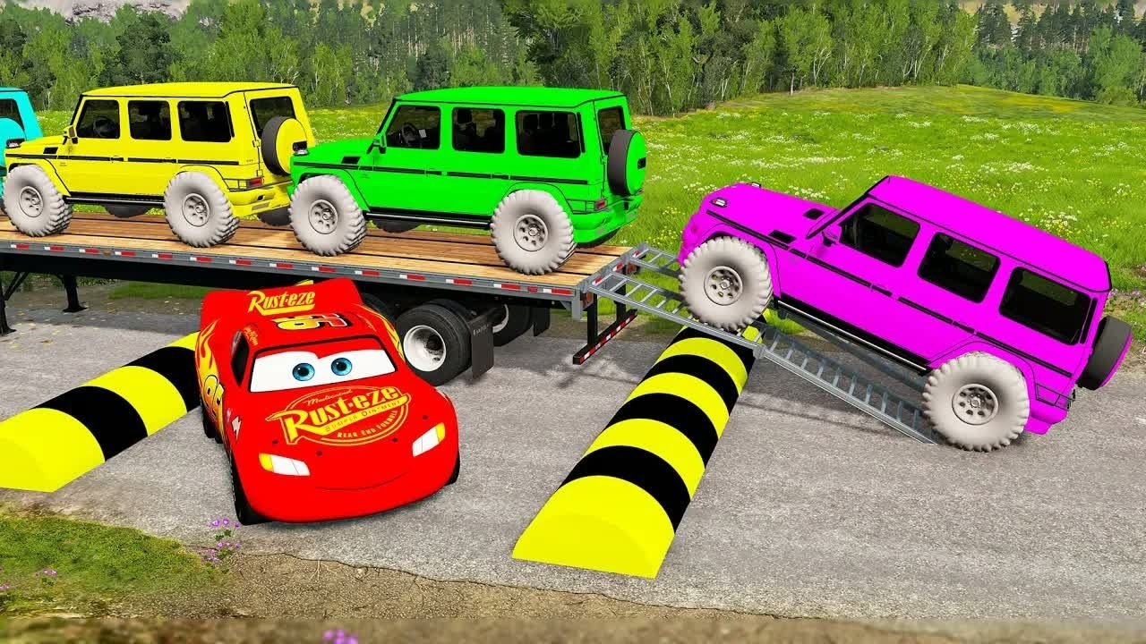 Flatbed Truck McQueen | Transportation with Truck - Pothole vs Car - BeamNG.Drive #24