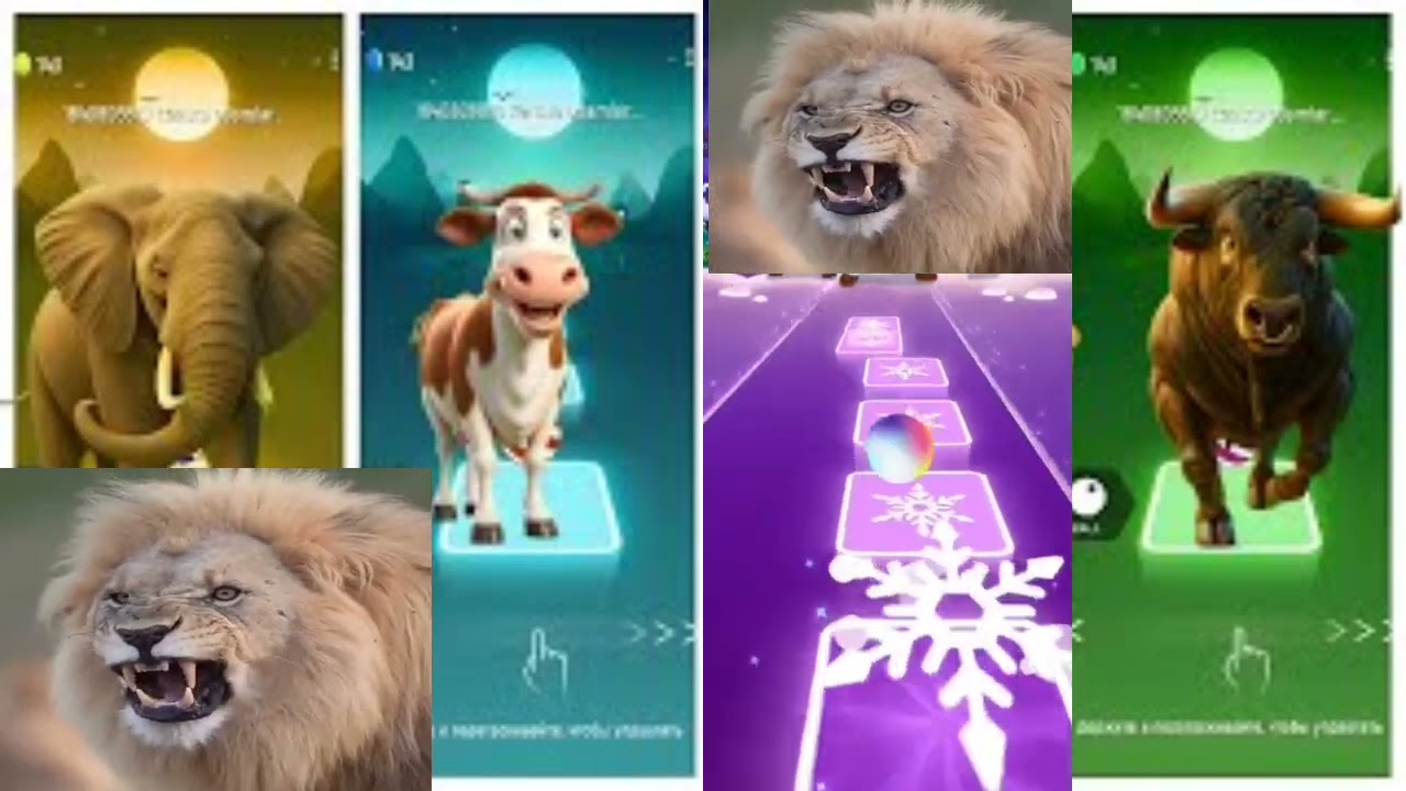 Funny Animals - Cow 🆚 Tiger 🆚 Elephant 🆚 Lion 🎵 Tiles Hop #part25