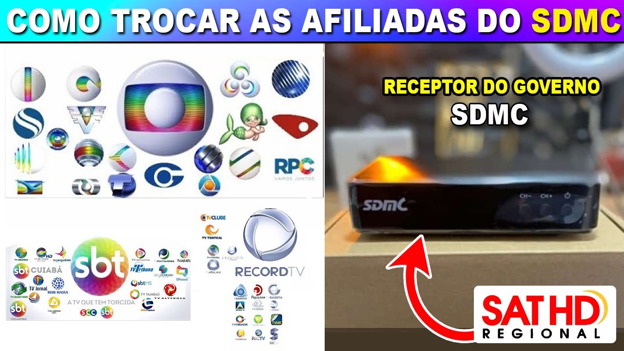 Como trocar os canais do receptor SDMC - Globo, SBT, Record - Trocar afiliadas receptor do governo