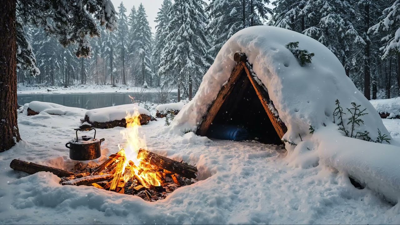 Escape to a Snowy Forest Firelight Refuge 🔥 Cozy Campfire Ambience for Relaxing