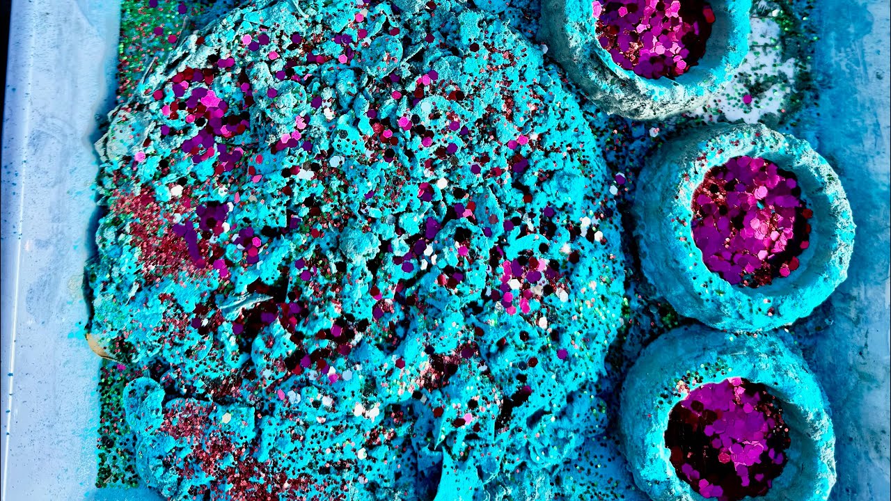 Blue gym chalk reforms crush asmr with glitter #asmr #satisfying #crunchycrumbles #oddlysatisfying 