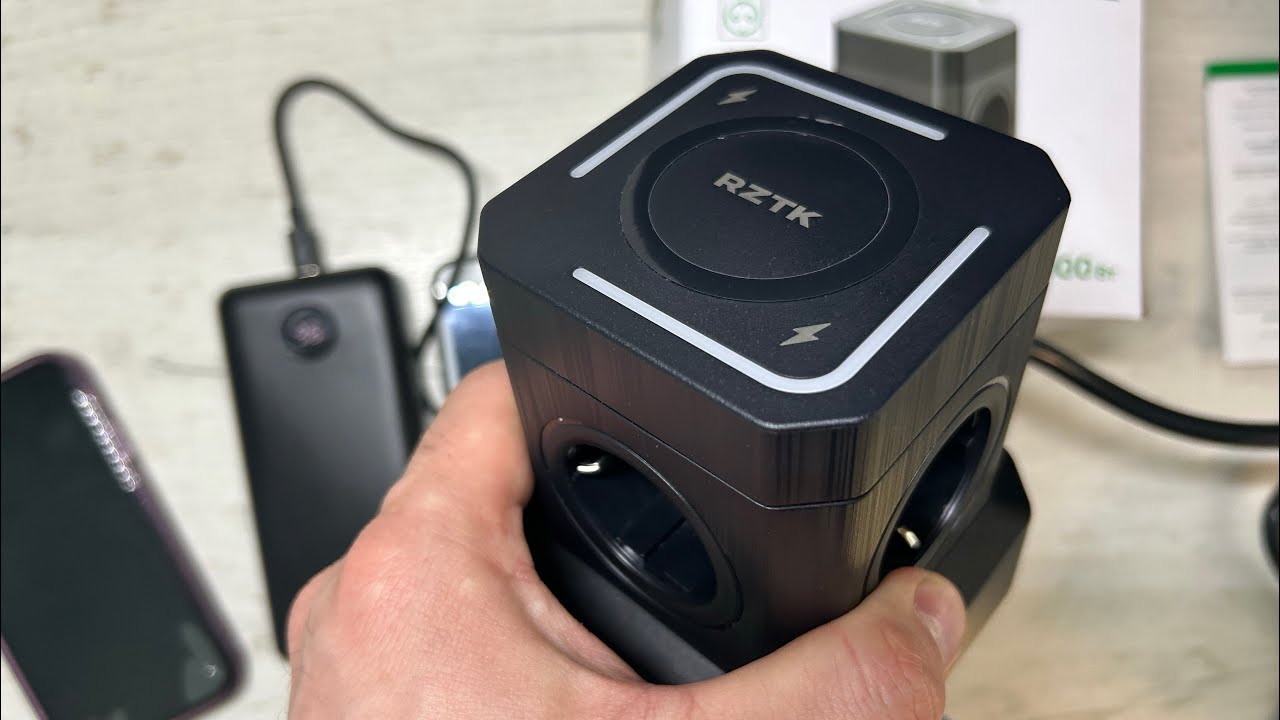 Мережевий подовжувач, швидка та безпровідна зарядка RZTK GaN Hub Wireless 65W + 3 USB-A + USB-С