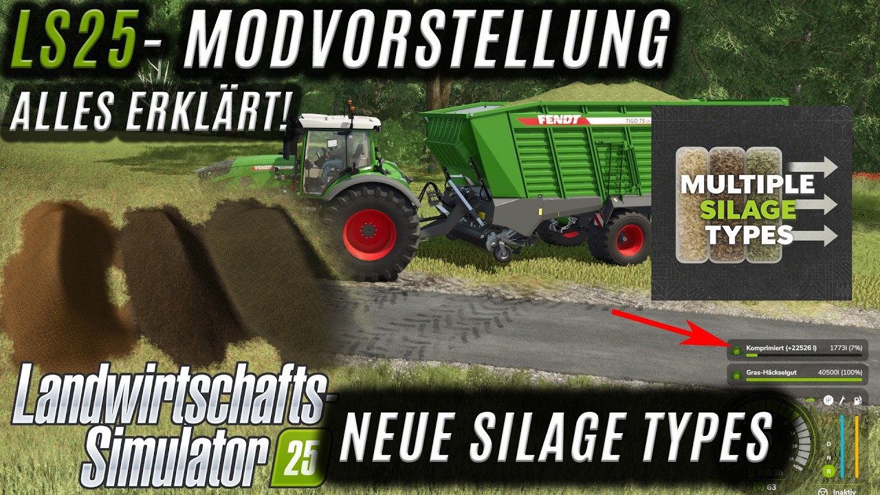 LS25 Modvorstellung  - Mehrere Silagetypen - GPS - Gras und Maissilage + Siliermesser am Ladewagen