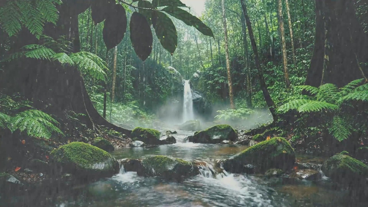 Heavy Rain & Waterfall Sounds in Deep Forest 🌧️ Natural Rain ASMR for Deep Sleep & Relaxation