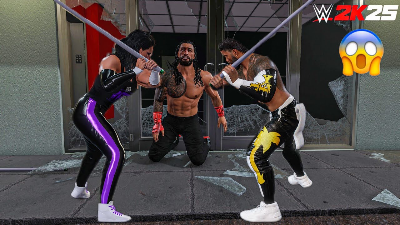 Jey Uso and Rhea Ripley destroys Roman Reigns at Backstage Brawl | WWE 2K25 Gameplay