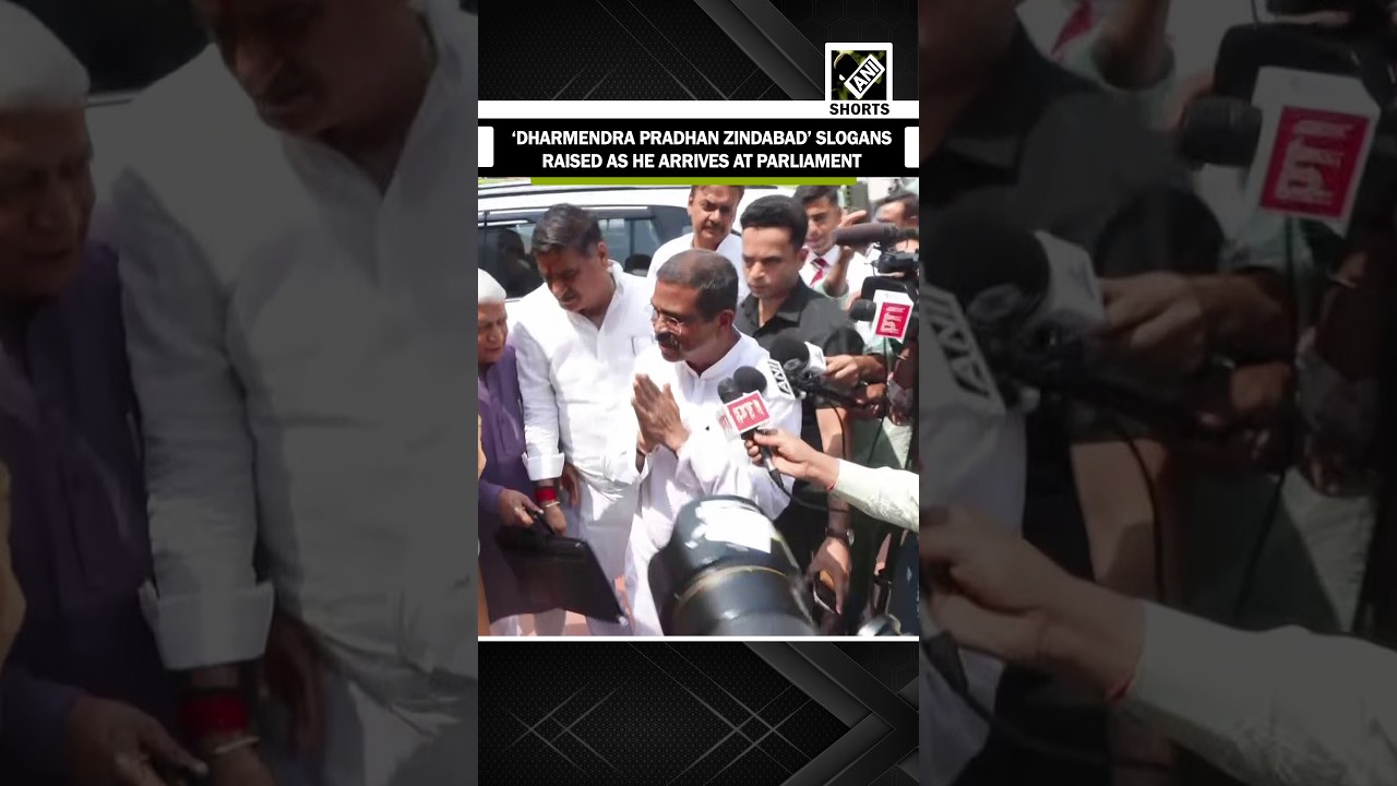 BJP-NDA MPs chant &lsquo;Dharmendra Pradhan Zindabad&rsquo; as he arrives in Parliament