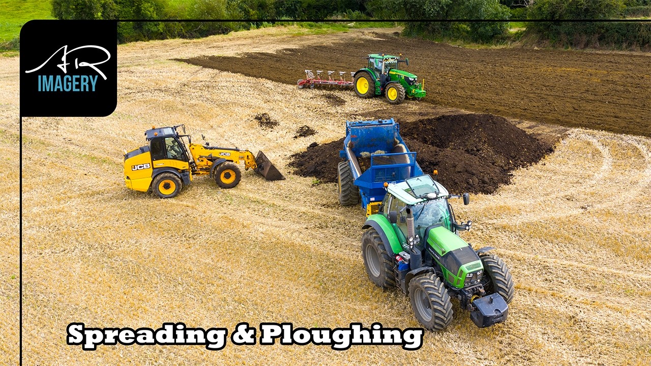 Deutz on Bunning Spreader | John Deere 6R185 Ploughing Behind