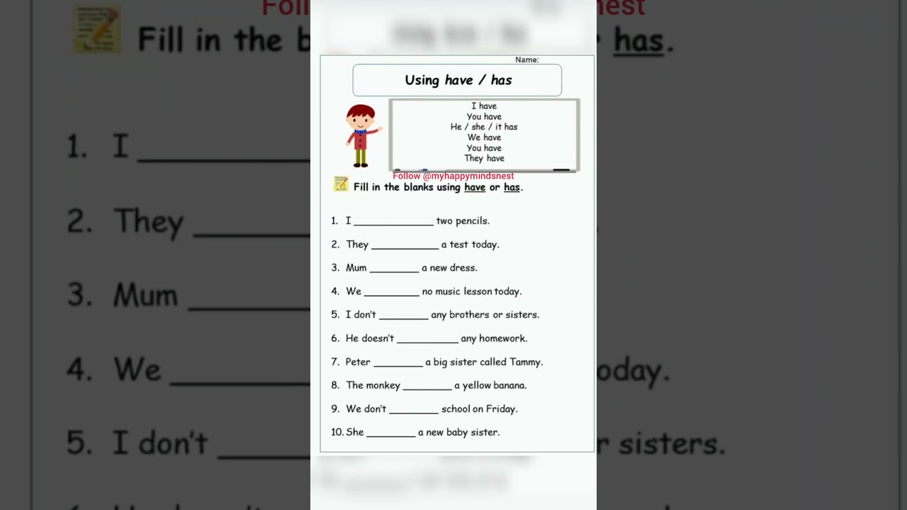 Using have/has#learnenglish #englishfun #worksheet #printableworksheet #syllabus #kidergarten