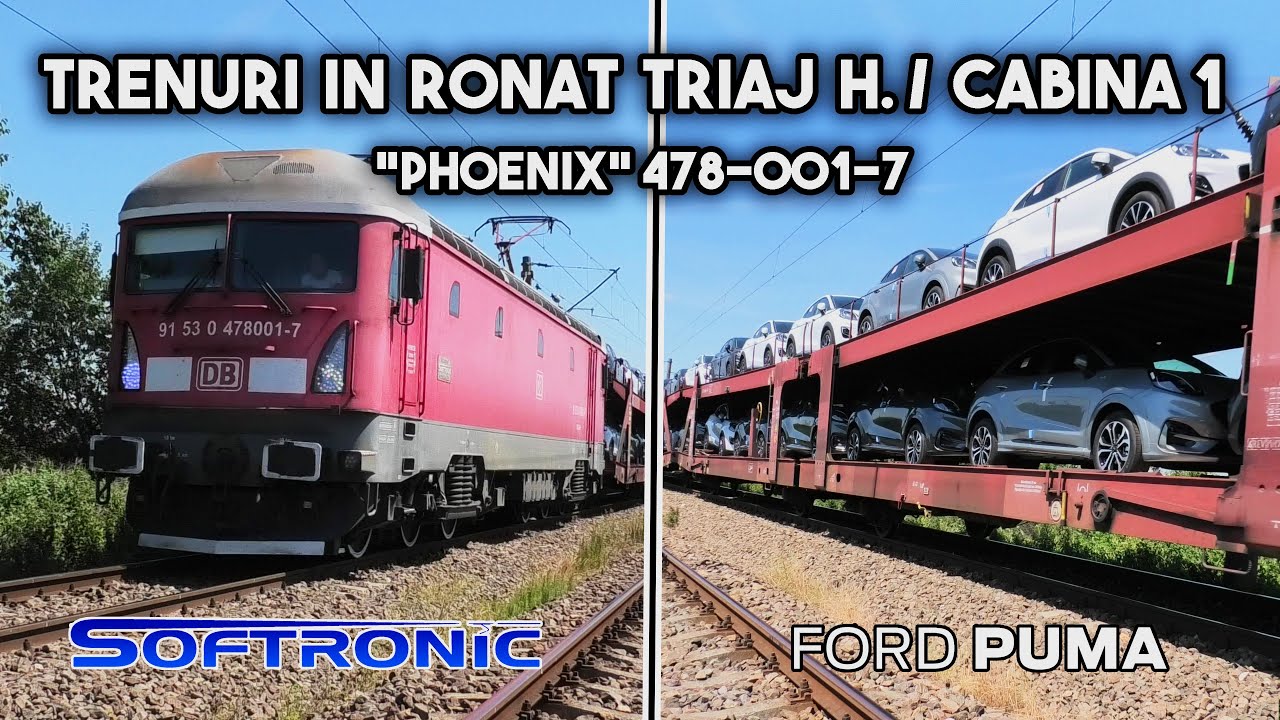 [4K] ”Phoenix” 001 cu un marfar cu mașini Ford Puma & alte trenuri la Ronaț [15.06.2022.]