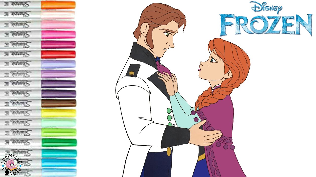 Disney Princess Coloring Book Pages Frozen Anna and Prince Hans Queen Elsa Coronation Dress
