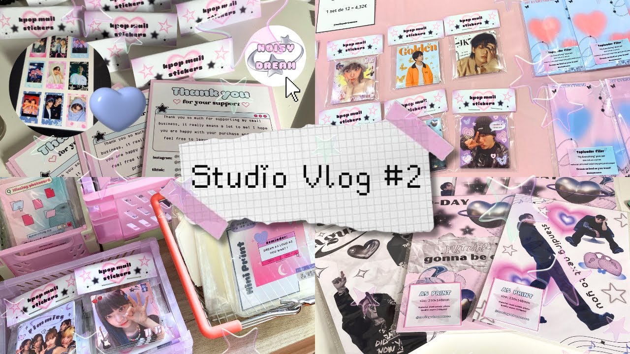 studio vlog 02 ♡🖇️ my first kpop cupsleeve, working on new products, packaging supplies, freebies
