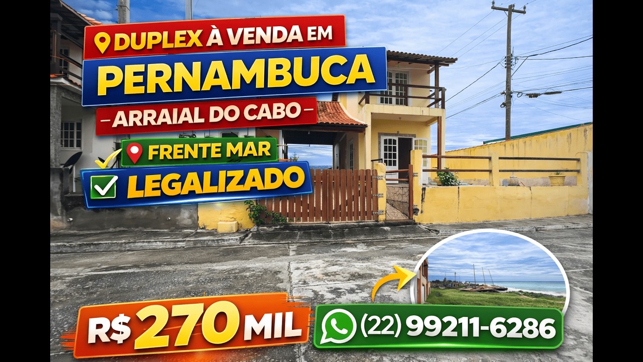 Vendo duplex,pernambuca,Arraial do Cabo,totalmente legalizada,cond.Frente mar,R$ 270 mil financiado 