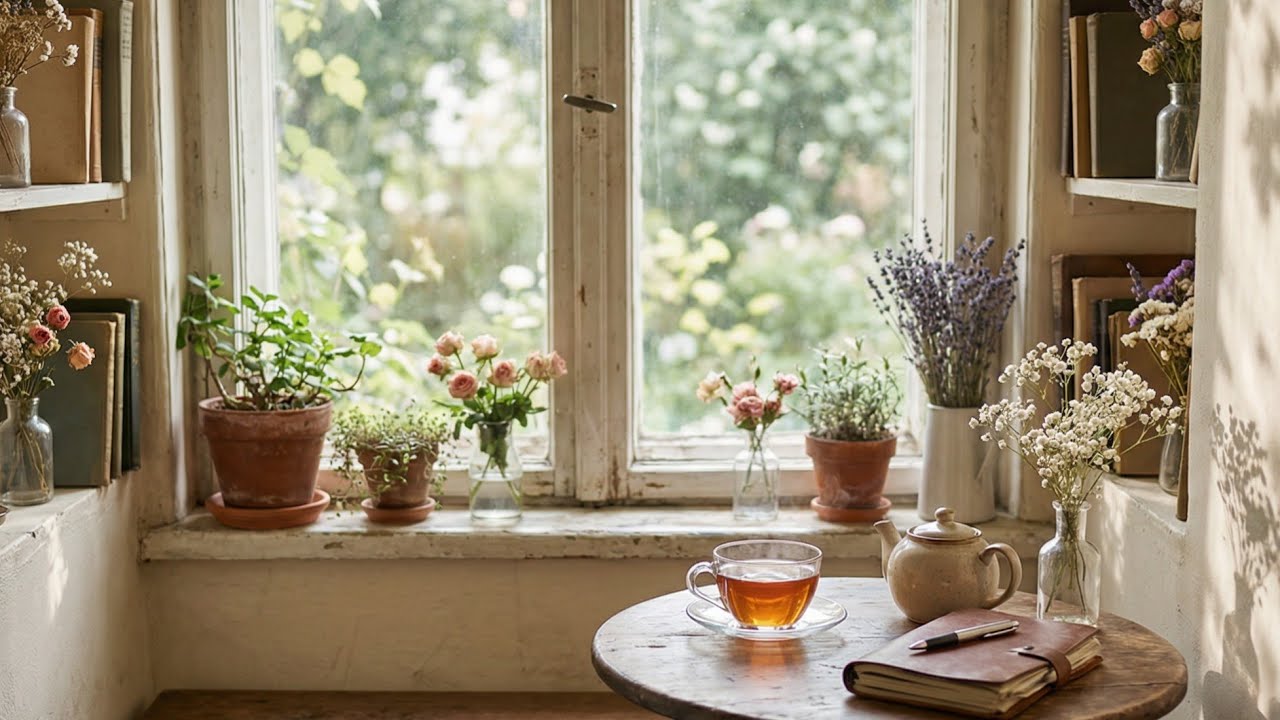 Flower Window Café ☕ Cozy Jazz Piano | Relaxing Work Music