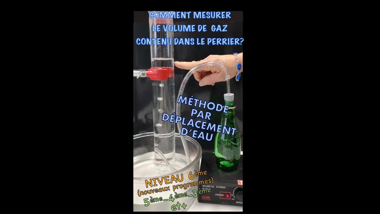Extraction du gaz d’une petite bouteille de Perrier et mesure du volume de gaz par déplacement d’eau