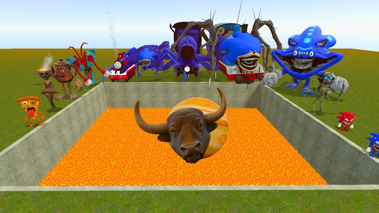 AI Brainrot Memes Bosses in Giant Pit - HORROR MEME MONSTER BATTLE / in the lava pit   Garry's mod