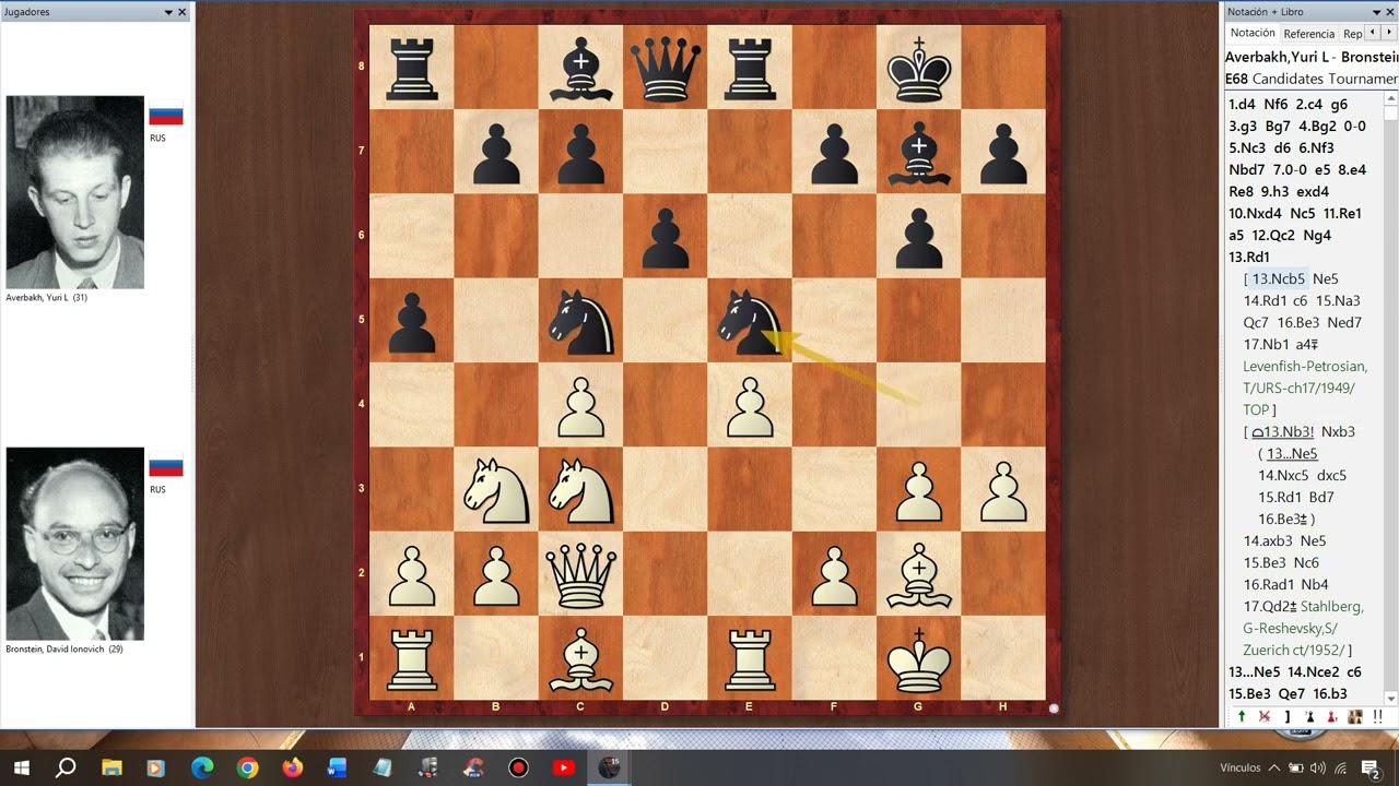 AVERBACH - BRONSTEIN. TORNEO DE CANDIDATOS; ZÙRICH 1953. RONDA 19. DEFENSA INDIA DE REY.
