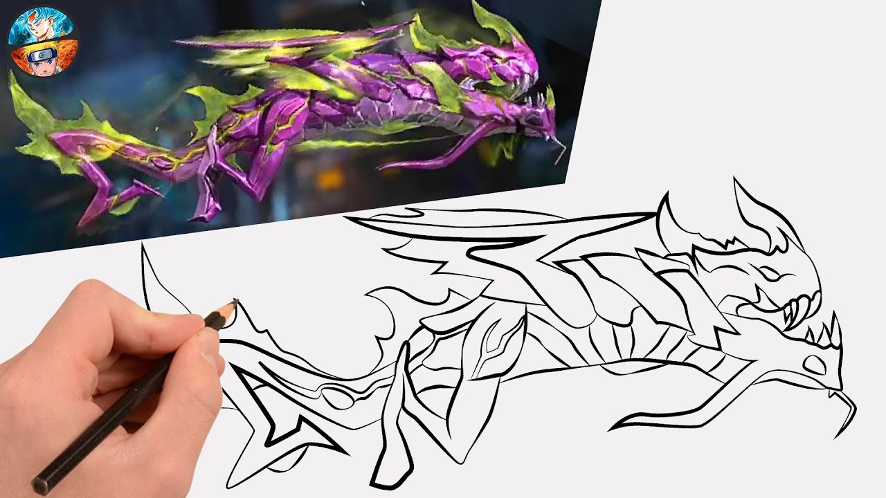 COMO DIBUJAR LA NUEVA ARMA EVOLUTIVA M1014 DRAGON ESMERALDA EN FREE FIRE - dibujos ff