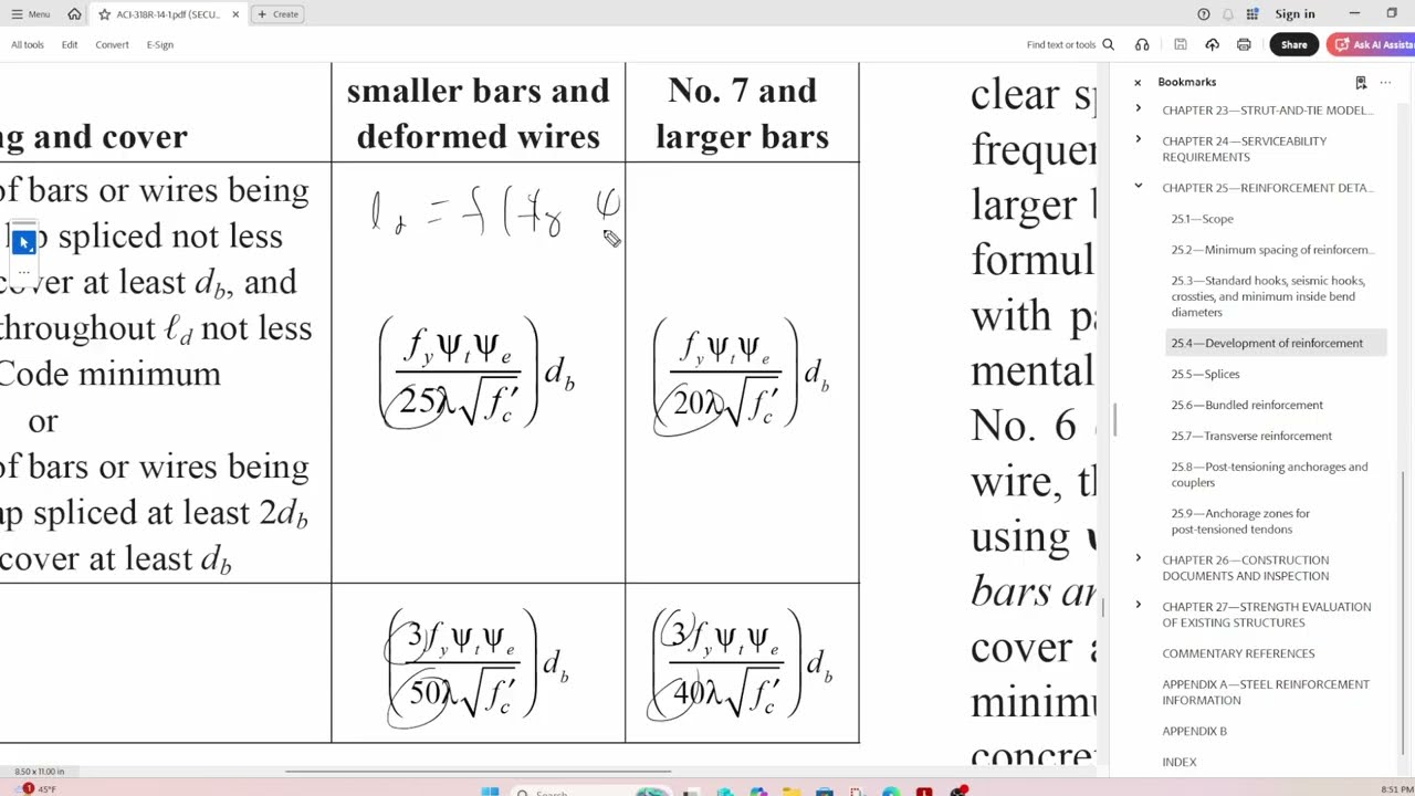 Development Length ACI 318-14 Chapter 25