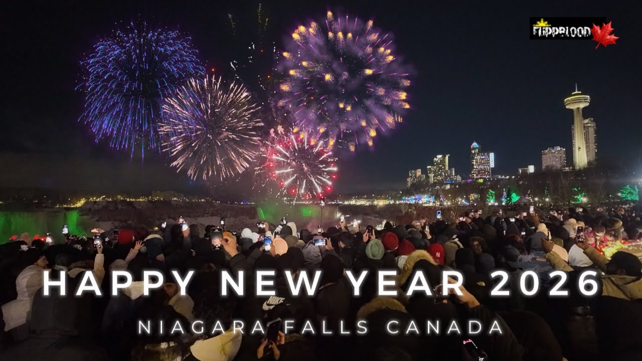 Happy New Year 2026 @ Niagara Falls CANADA  |  NYE fireworks 🎆🎉 RAW FOOTAGE!!!