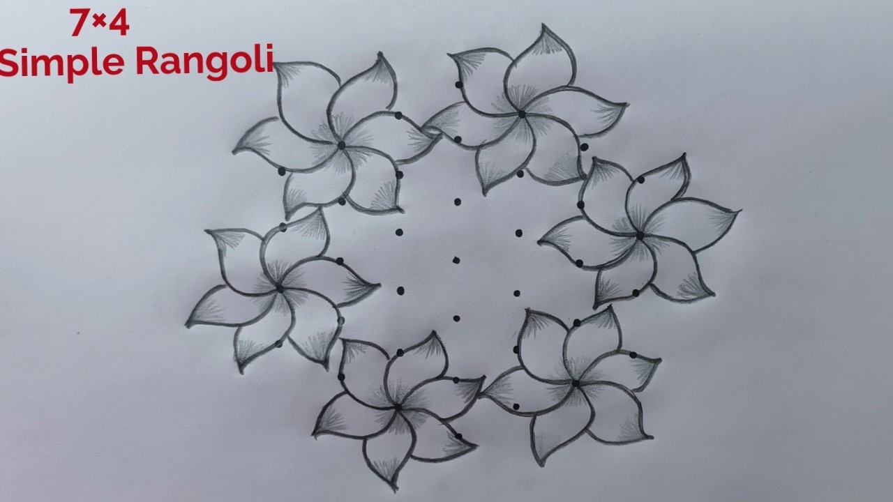 Simple Panguni Madham Flower kolam 7×4 🌺  7 Dot Daily Rangoli 🌺 Panguni Uthiram Kolam 🌺 Muggulu