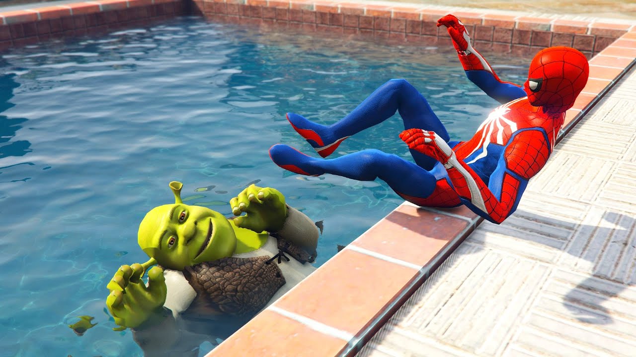GTA 5 SPIDERMAN vs SHREK | Water Ragdolls Fails/Jumps ep.1 (Euphoria Physics Funny Moments)