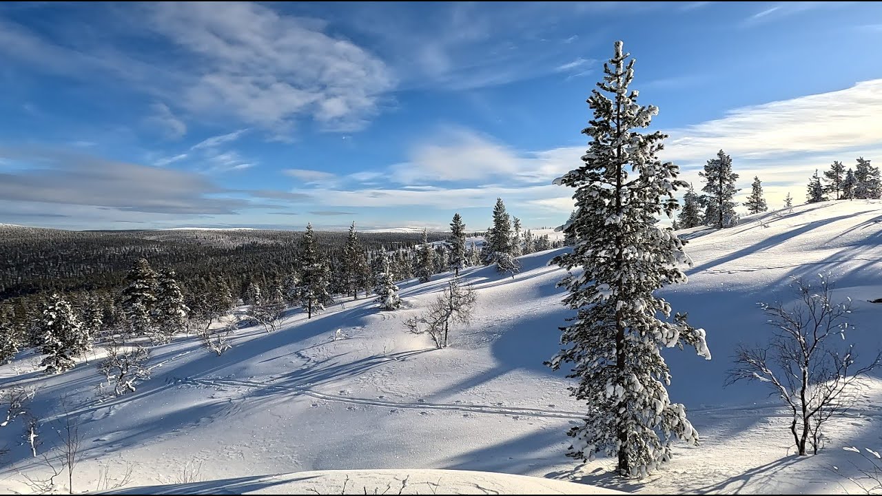 Kulmakuru, erämaalatu Lapissa. Murtomaasuksilla hiihtoa Hammastunturin erämaassa