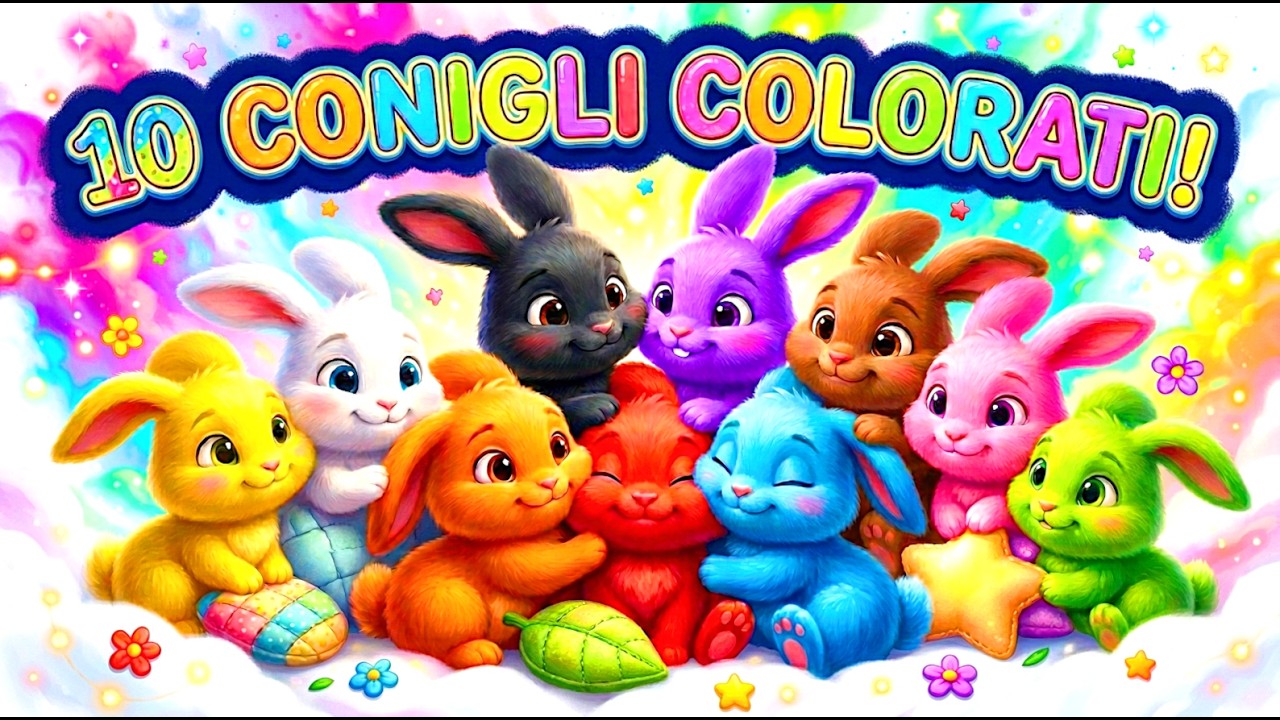 10 Coniglietti Colorati 🐰 Canzone per Bambini per Imparare i Numeri e i Colori