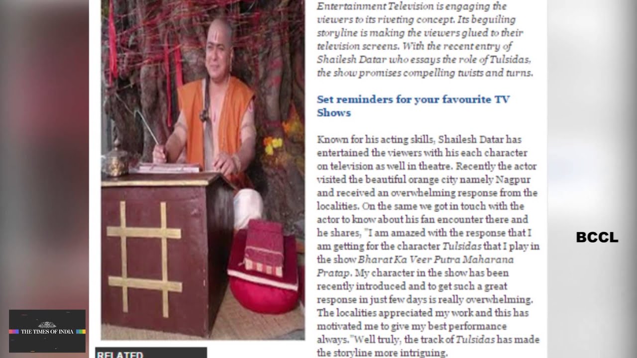Shailesh Datar  'I am amazed with the response for my character Tulsidas' - TOI