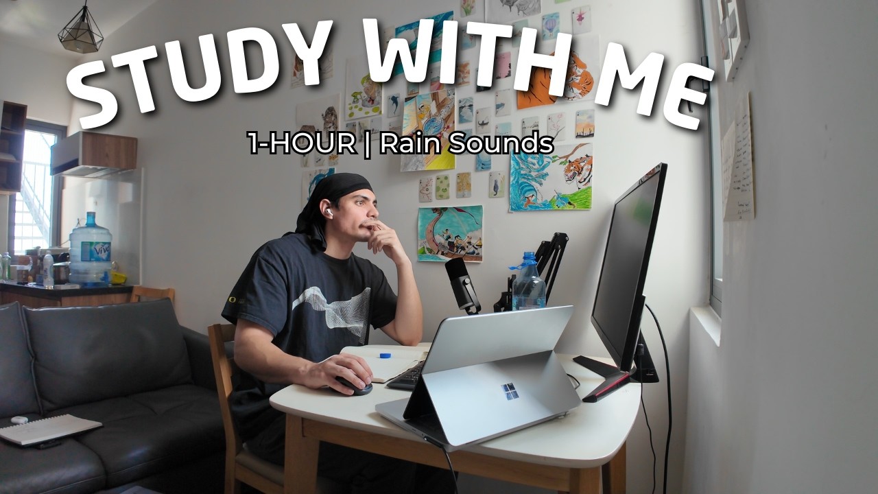 1-HOUR Study WITH Me | Efficient, Rain Sounds