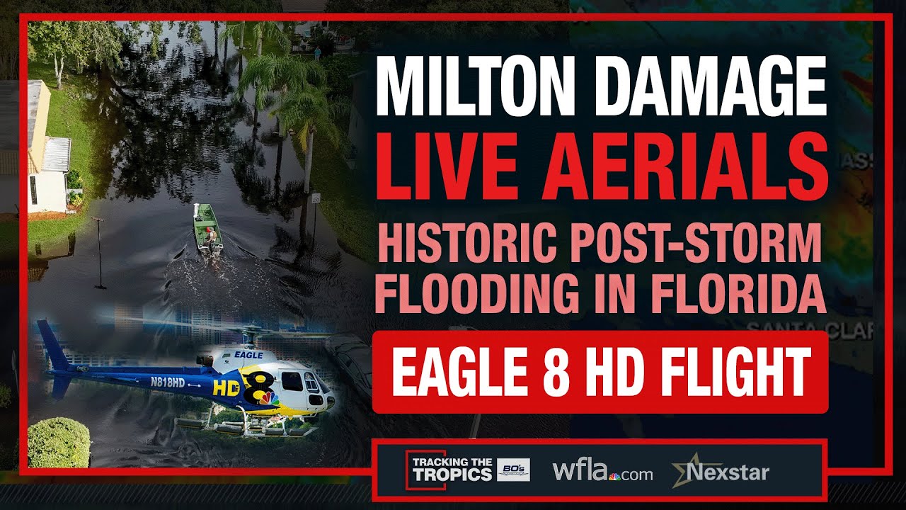 #BREAKING: LIVE AERIALS | Hurricane Milton Flooding, Damage, Outages, Gas Shortages | Eagle 8 HD