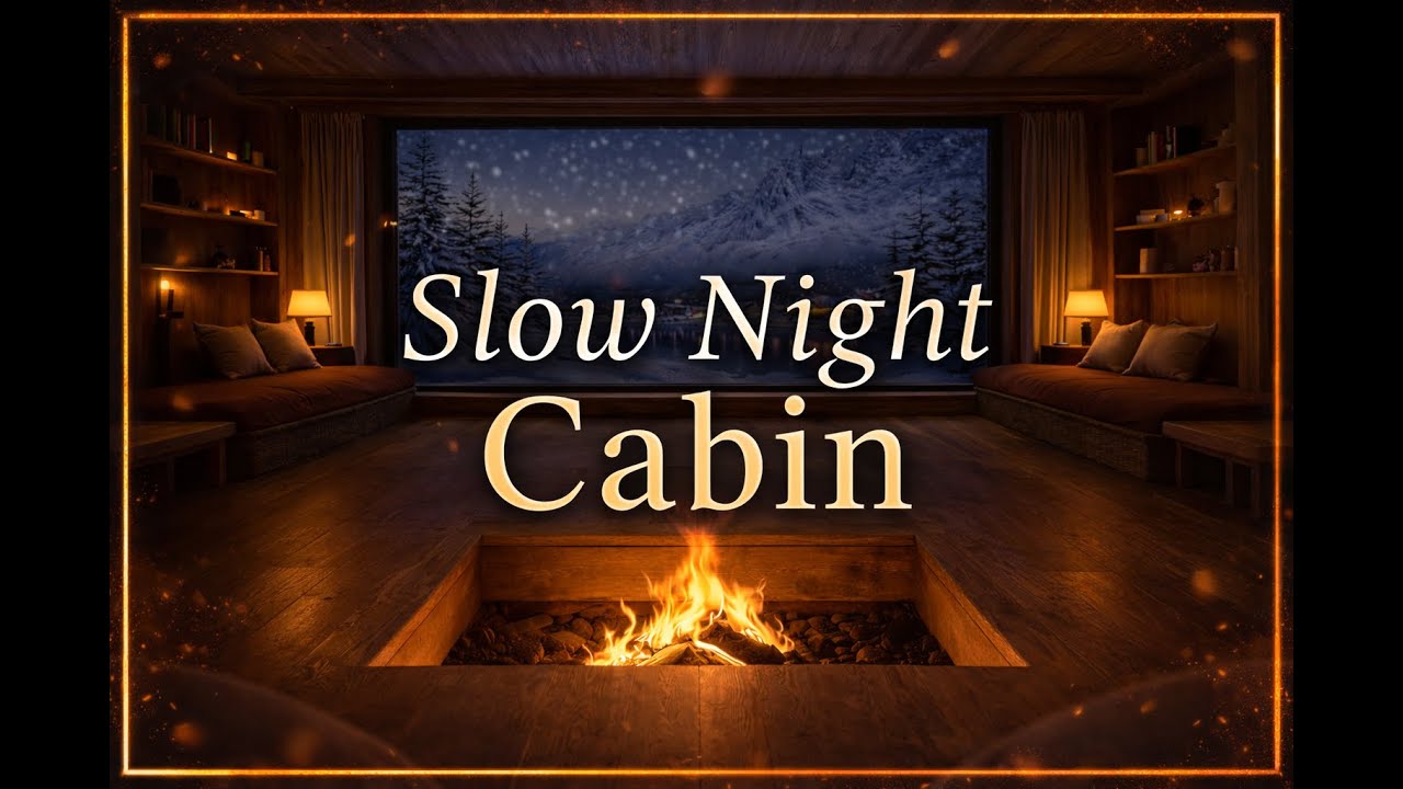 Slow Night Cabin ❄️ Quiet Fireplace & Snowy Night Sounds