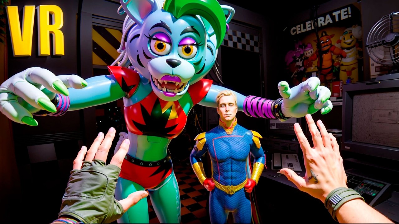 VR Giga Roxy i Homelander bronią ochroniarza przed animatronikami w pizzerii BONELAB FNAF COOP