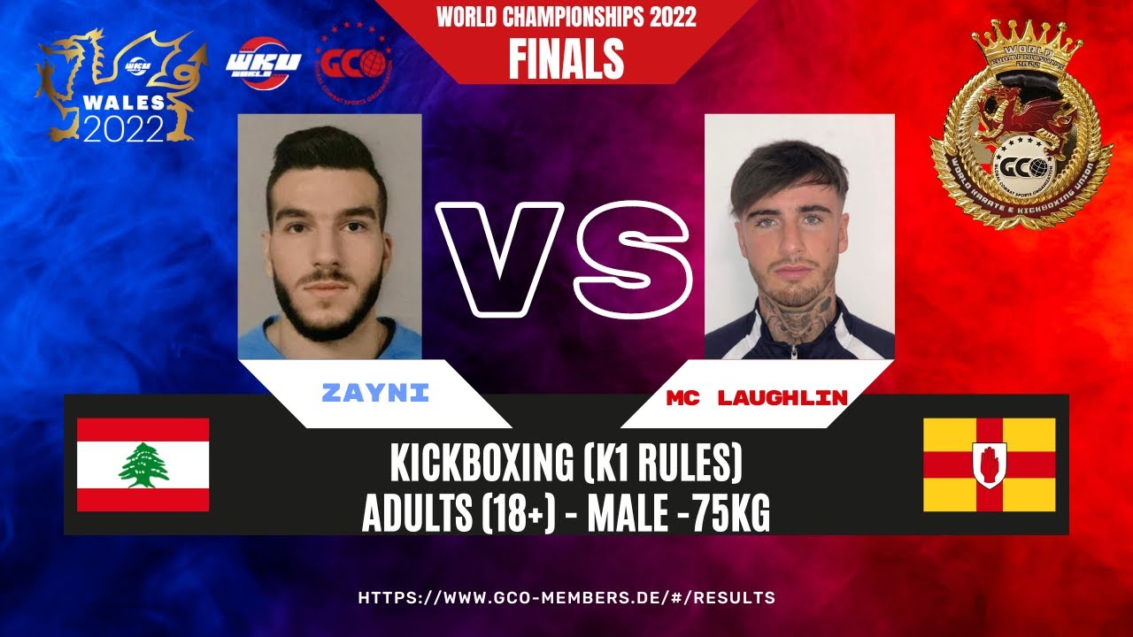 K1 Male Adults -75kg ZAYNI (LEB) vs MC LAUGHLIN (NIR) || GCO/WKU WORLD Championships 2022