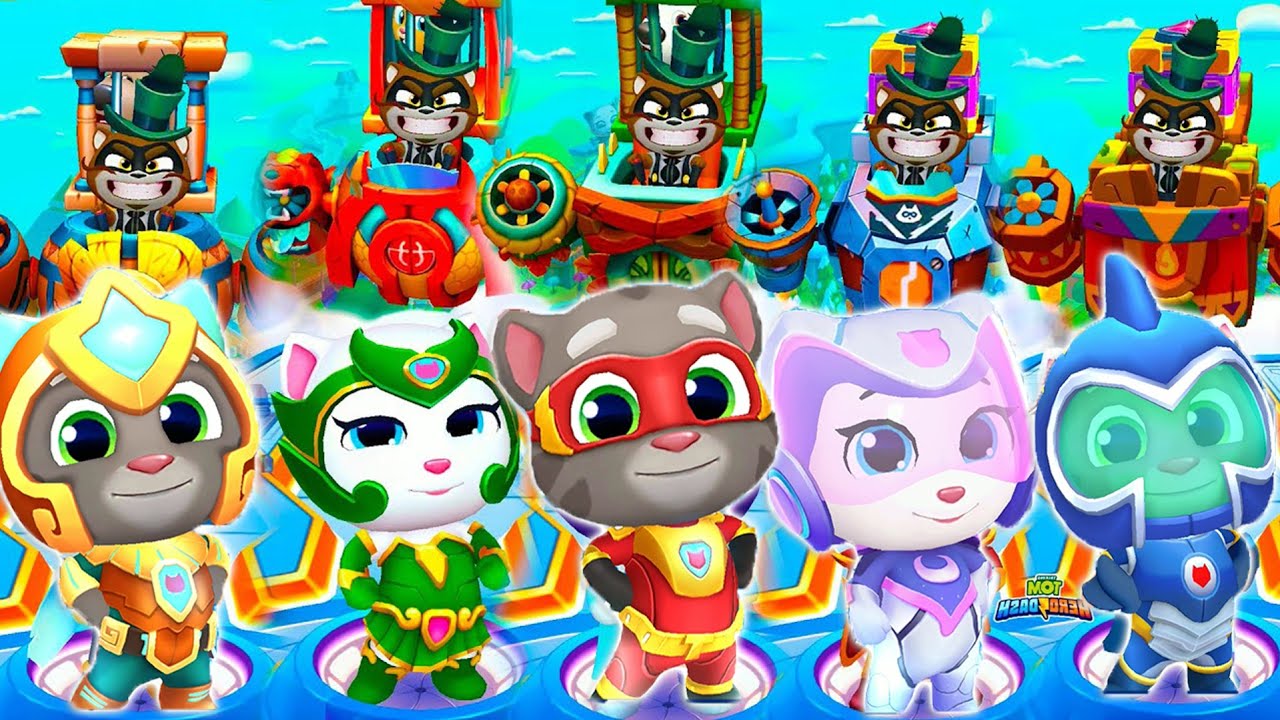 Talking Tom Hero Dash - Discover all the heroes - Complete walkthrough - All BOSSES - Gameplay