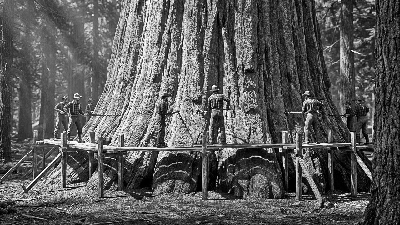 No Saw Could Cut 25-Foot Trees — So 5 Men Drilled 2-Inch Holes For 22 Days