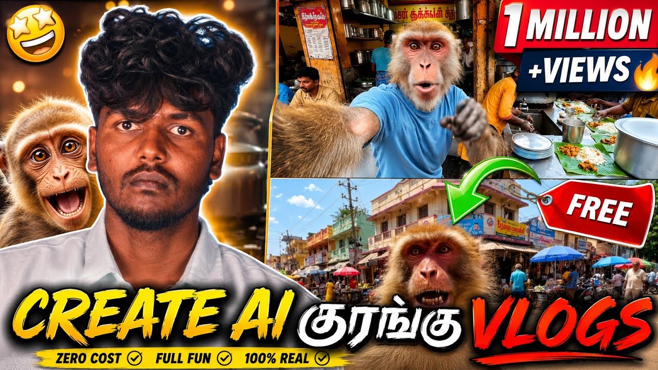 🤯AI குரங்கு VLOGS எப்படி செய்வது? | How to Make AI Monkey Vlogs in Tamil 🐒🎥ai monkey vlogs tamil🔥