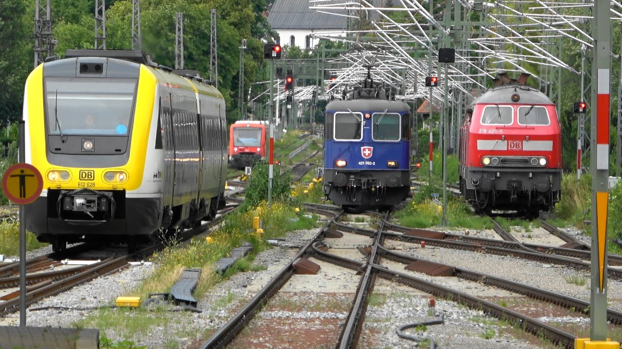 Lindau HBF:🔝 Viel Zugverkehr/ neue Signaltechnik/ neue Oberleitung/ gekappte Schienen/ BR 218 Sound