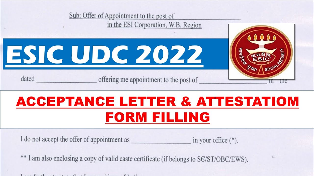 ESIC UDC Acceptance Letter & Attestation form filling in detail | ESIC UDC 2022