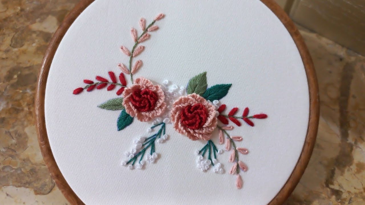 بخطوات بسيطة طريقة تطريز الوردة البرازيلية بالتفصيل cast on stitch embroidery/Rose embroidery