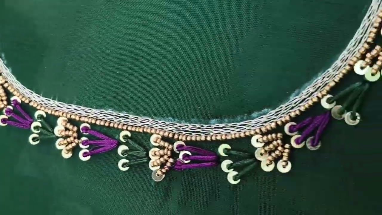 Long Frenchknot Aari Work blouse design #embroidery #longfrenchknot 