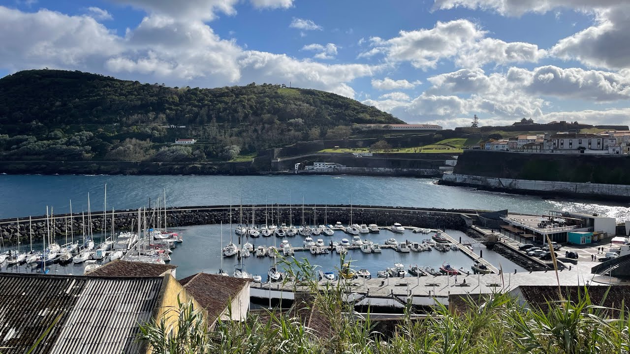 Angra do Hero&iacute;smo, Ter&ccedil;eira, Azores, a walk in Angra, view of Monte Brasil and Marina