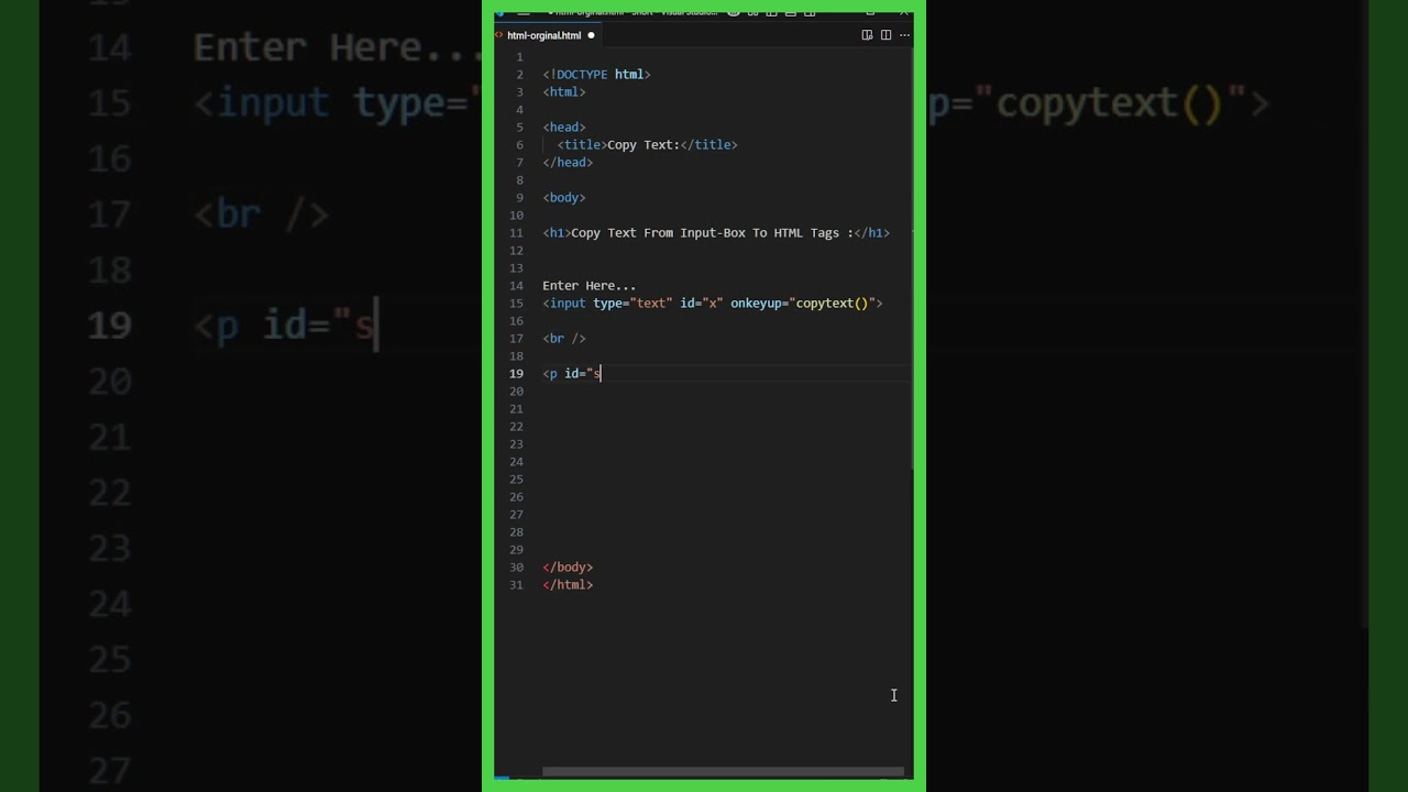 Live Text Update with onkeyup in JavaScript | Input to HTML Tag #shorts