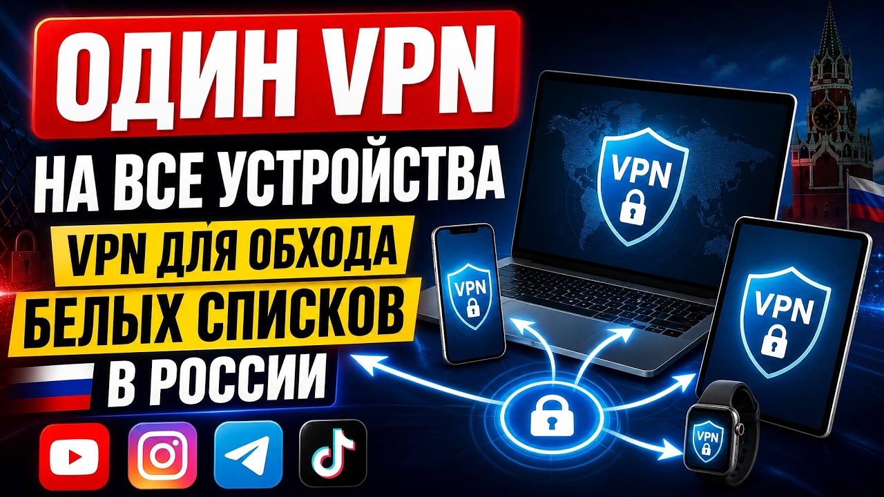 ОДИН ВПН на ВСЕ УСТРОЙСТВА - VPN для ОБХОДА БЕЛЫХ СПИСКОВ  в РОССИИ