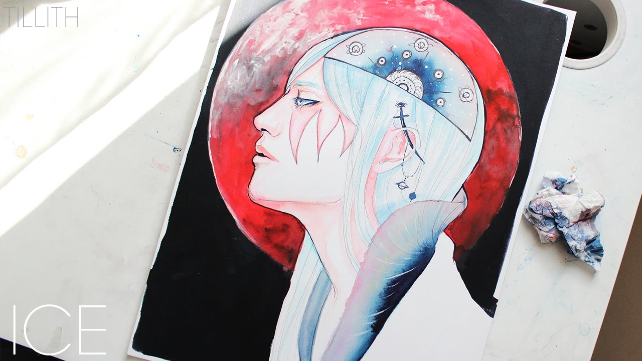ICE and the red Moon [ WATERCOLOR]
