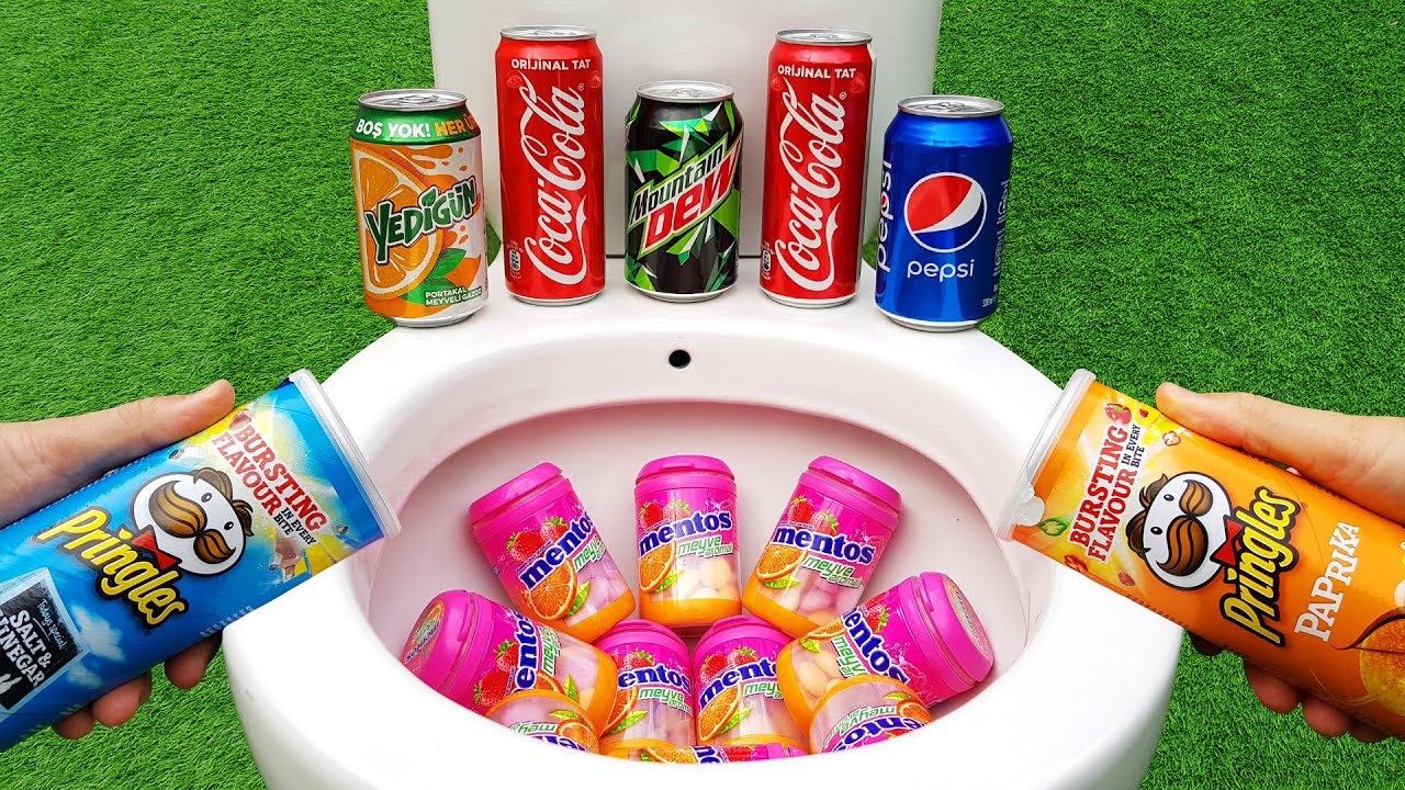 PRINGLES vs Double Cola, Fanta, Mtn Dew, Pepsi, Yedigün and Mentos vs Popüler Sodas in the toilet
